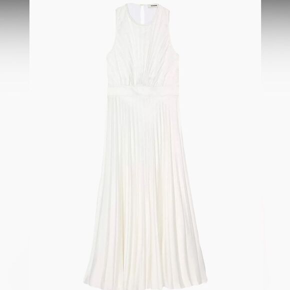 Sandro white Jolie Pleated Midi Dress NWT size 40/ us 8 - Picture 3 of 11
